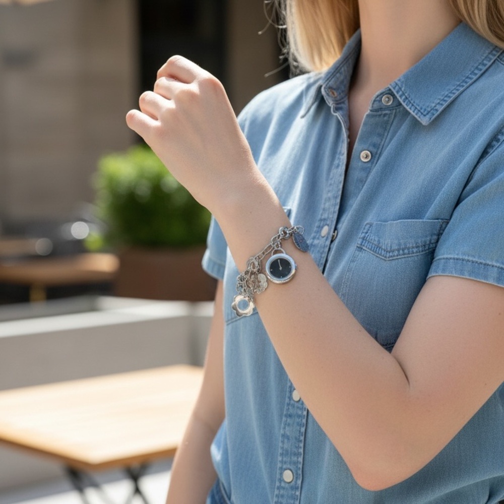 Esprit Silver and Black Smart Bracelet Charm Watch